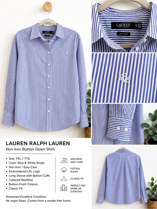 Ralph Lauren Tops - Ralph Lauren Blue & White Striped Button-Down Shirt